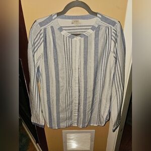 Loft Flowy Blue/White Striped Long Sleeve Blouse SZ xs
